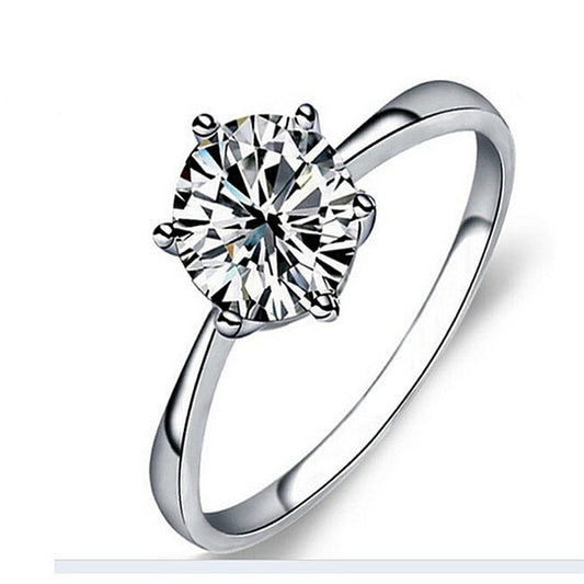 Bague à six griffes en zircon platine plaqué or