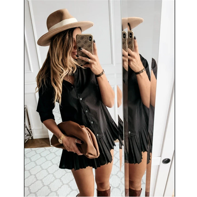 Nouvelle robe chemise plissée coupe ajustée style femme