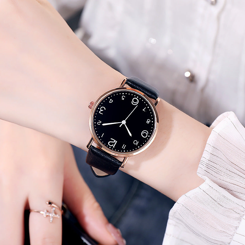 Montre à quartz en cuir pour femme, style décontracté, avec chiffres