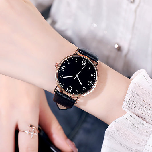 Reloj de cuarzo con correa de cuero y números de moda casual para mujer