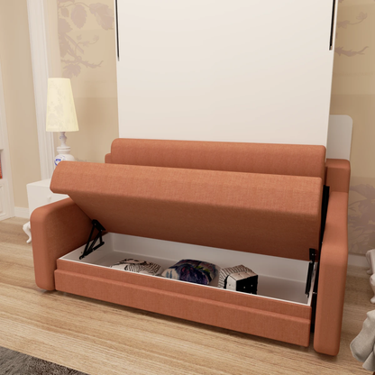 Full size Morden Deisgn vertical Murphy bed with sofa and drawers, white wall bed, space saving hidden bed with new gas pillars by eprolo