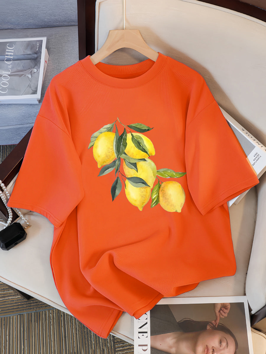 Camisetas con estampado creativo de limón para mujer, tops informales suaves a la moda