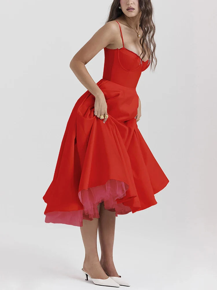 Vestido largo abullonado sin mangas con cuello en V para mujer