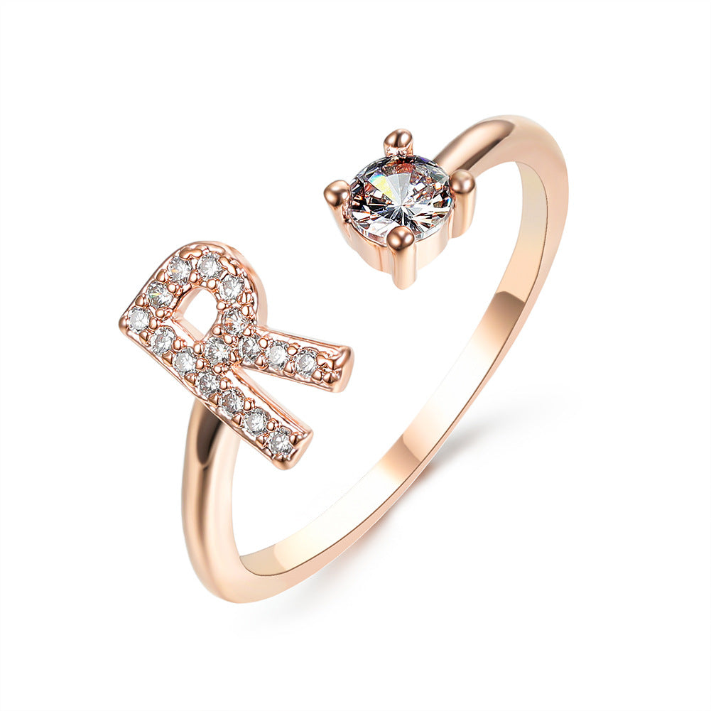 Anillo ajustable de nuevo diseño con 26 letras iniciales, joyería de moda para mujer, joyería simple y elegante