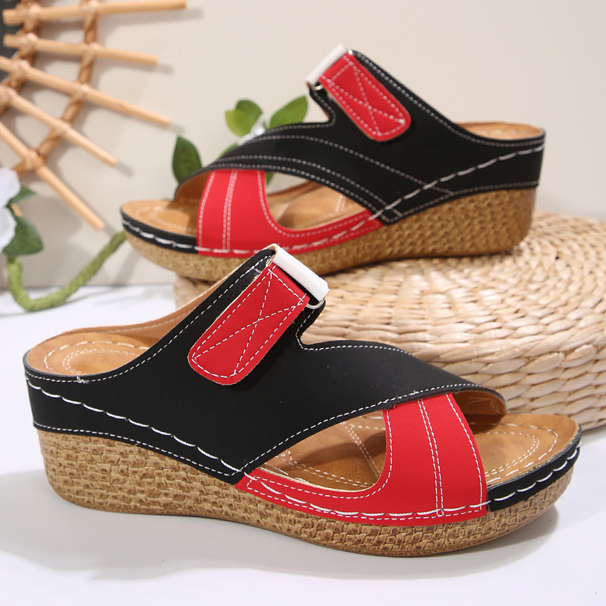 Chaussures multicolores compensées légères à velcro, ligne de couture