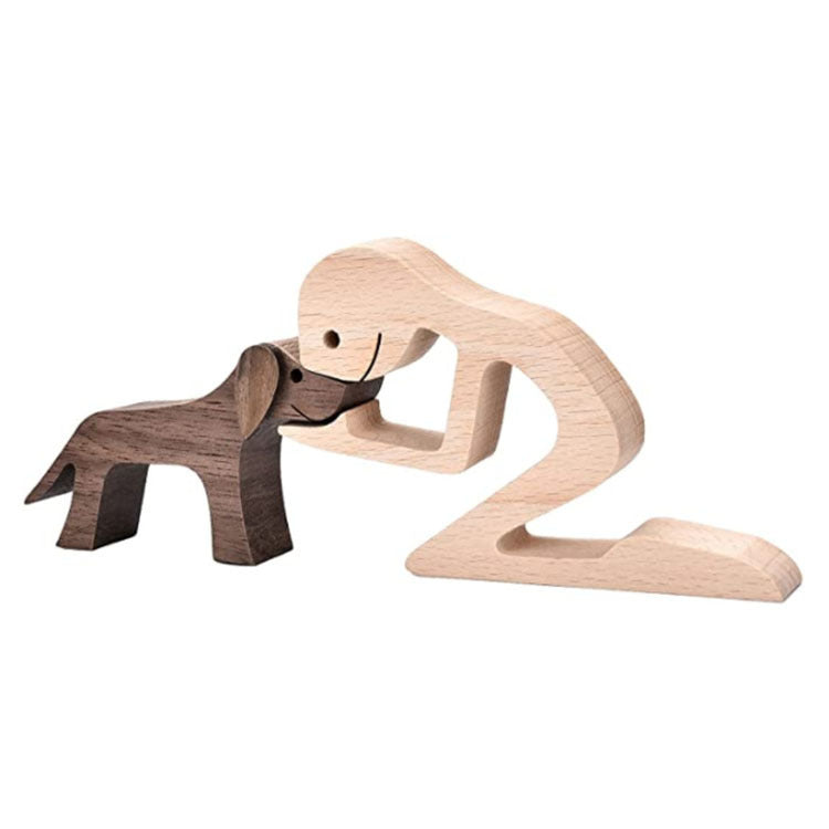 Adorno de Perro en Madera DIY Figura Escultura Decoración del Hogar Un Hombre Un Perro Escultura de Madera Regalos de Navidad Modelo Decorativo