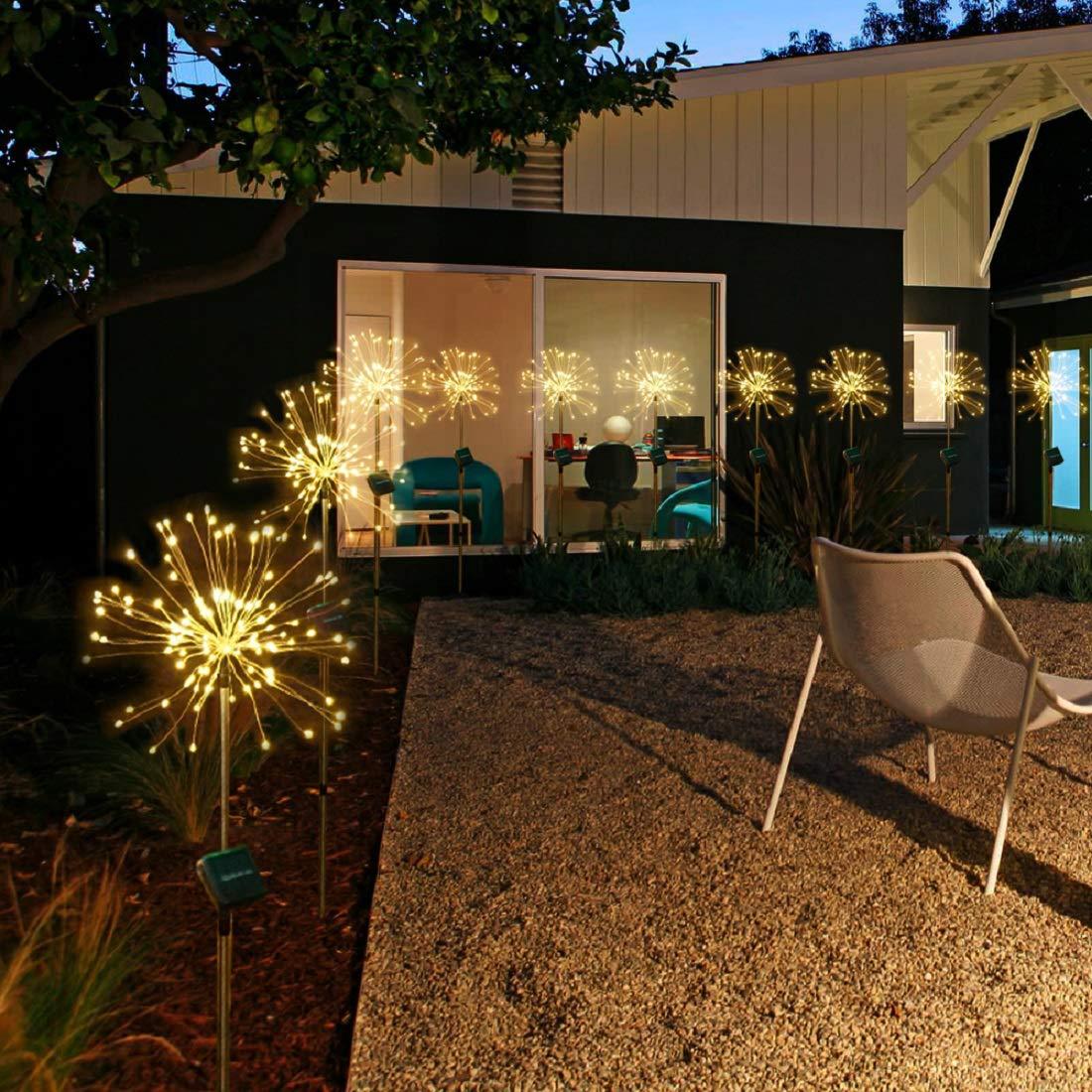 Nueva Púa de Tierra Luz Solar Fuegos Artificiales Luz LED Cadena de Alambre de Cobre Decoración de Jardín Exterior Luces de Estrella Luces de Navidad