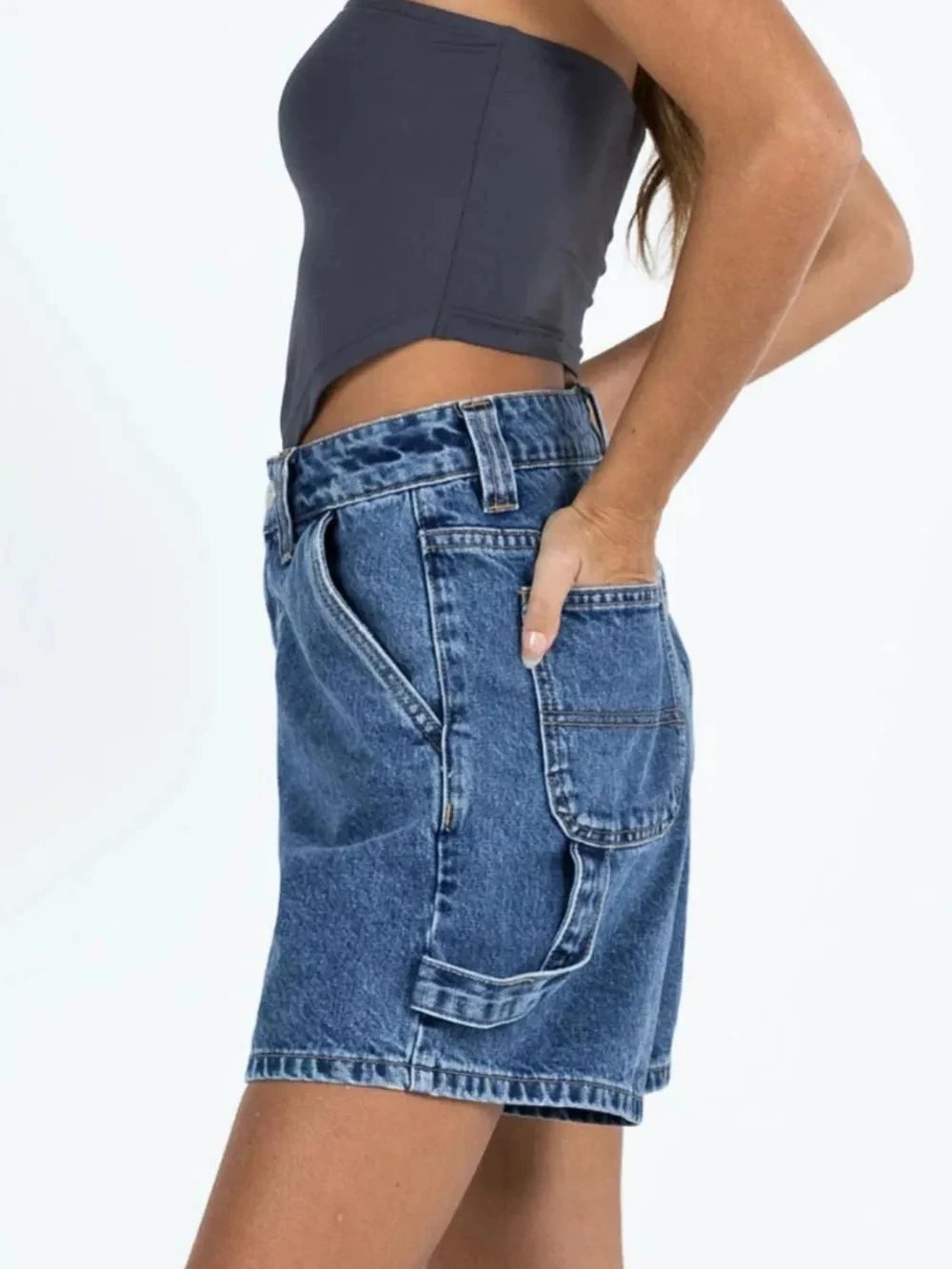 Washed High Rise Denim Shorts by eprolo