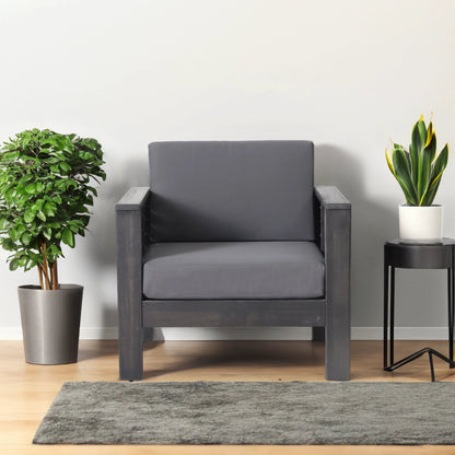 ( Set of 2) Outdoor Acacia Wood Club Chairs with Cushions, Dark Gray, 27.75"D x 32"W x 27.75"H by eprolo