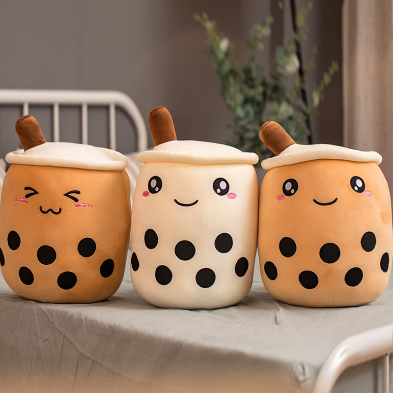 Peluche Boisson Fruitée Mignonne en Forme de Fraise Lait Thé Peluche Jouet Tasse à Thé Boba Oreiller Coussin Thé aux Perles Cadeau pour Enfants