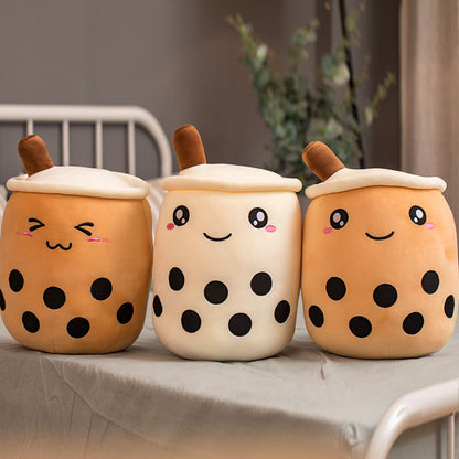 Peluche Boisson Fruitée Mignonne en Forme de Fraise Lait Thé Peluche Jouet Tasse à Thé Boba Oreiller Coussin Thé aux Perles Cadeau pour Enfants