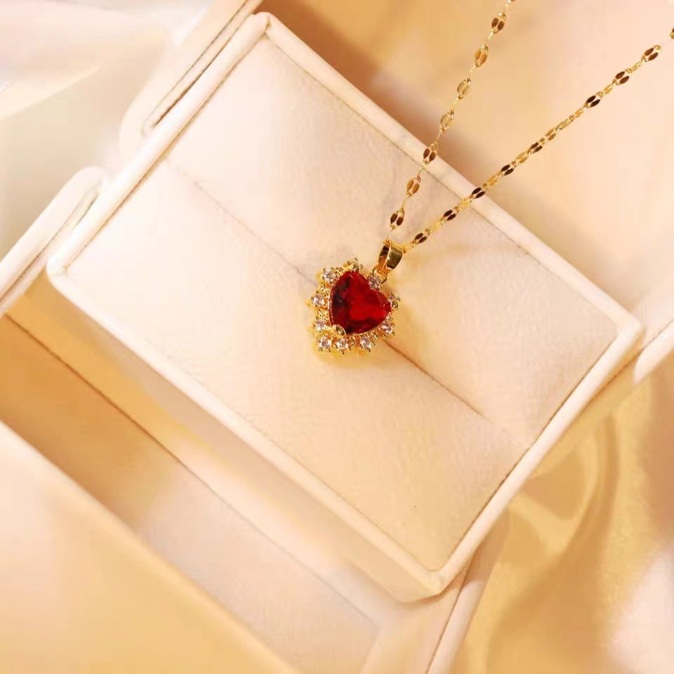 Collier Cœur Rubis Pendentif Micro-incrusté Tendance