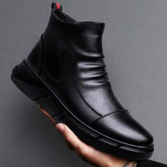 UrbanWalk Black Classic High-Top Boots by AdTec with smooth PU comfort