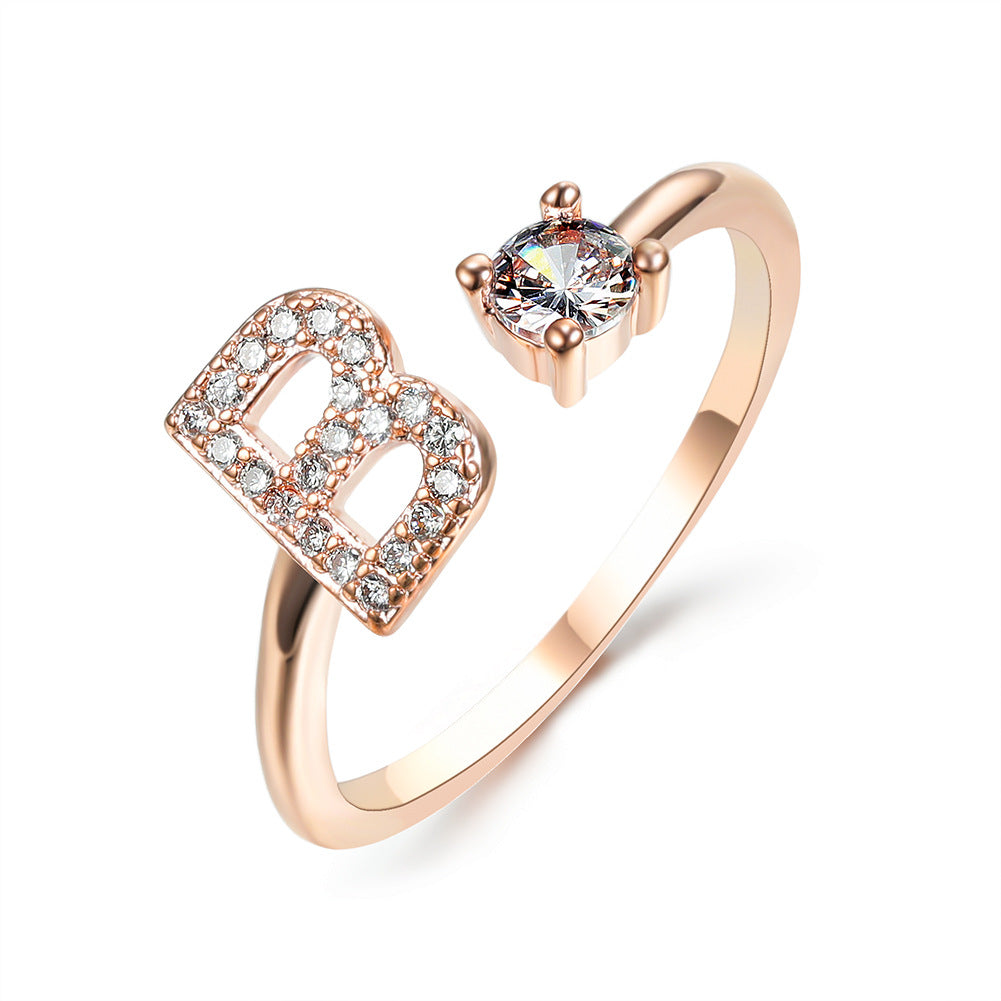 Anillo ajustable de nuevo diseño con 26 letras iniciales, joyería de moda para mujer, joyería simple y elegante