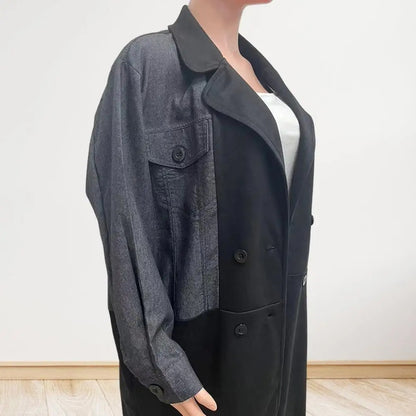 Manteau mi-long en jean avec col tailleur et coutures contrastantes pour femme