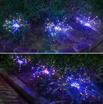 Nueva Púa de Tierra Luz Solar Fuegos Artificiales Luz LED Cadena de Alambre de Cobre Decoración de Jardín Exterior Luces de Estrella Luces de Navidad