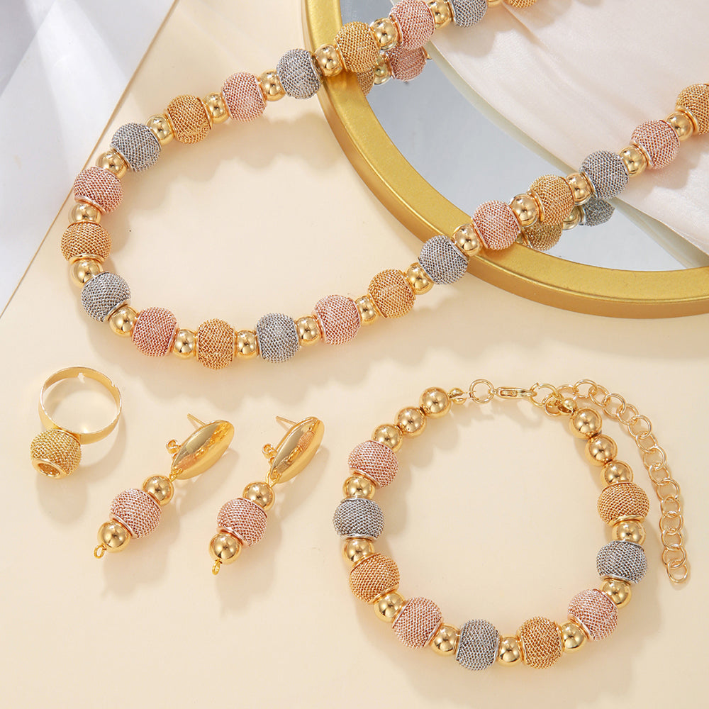 Lot de 5 Colliers Perles Métalliques Tendance Boucles d'Oreilles Perles Dorées Bicolores Bracelets Adaptés pour Usage Quotidien Cadeaux de Bijoux de Vacances