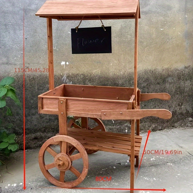 Two-Tier Wooden Plant Trolley Stand with Wheels