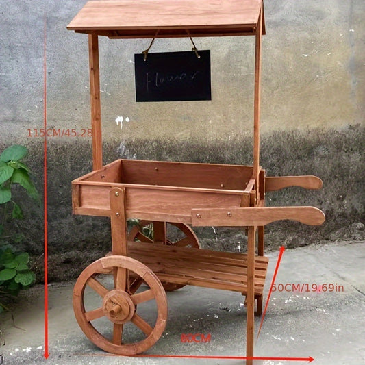 Two-Tier Wooden Plant Trolley Stand with Wheels
