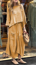 Traje de dos piezas de vestido holgado de color liso casual
