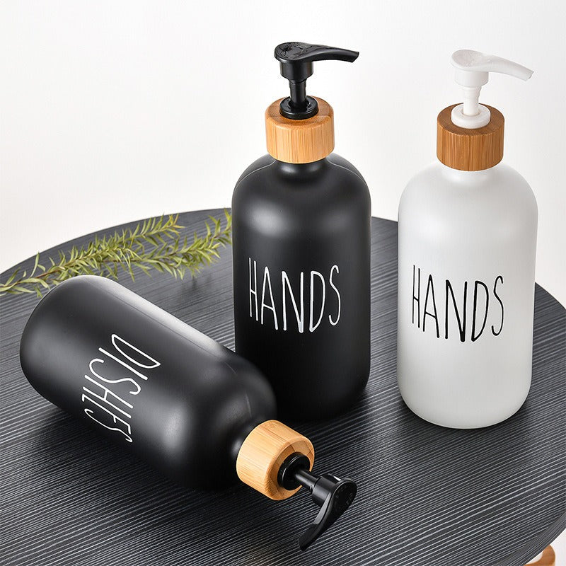 Glass 500ml Boston hand soap pump black and white split bottle wooden cap soap dispenser shampoo bottle by eprolo