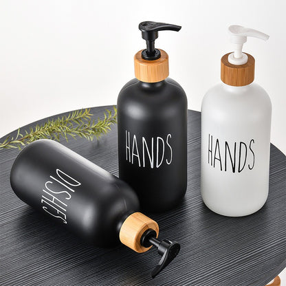 Glass 500ml Boston hand soap pump black and white split bottle wooden cap soap dispenser shampoo bottle by eprolo