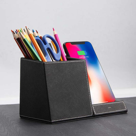 Support de stylo en cuir Chargeur sans fil Chargeur de téléphone sans fil et support de stylo Charge rapide du téléphone