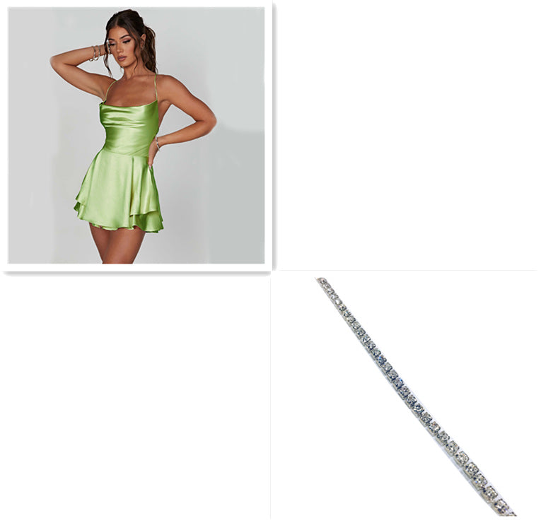 Sexy Falda de Tirantes para Mujer Elegante Ajustada con Tirantes de Satén Sin Espalda con Cordones Vestido Corto Acampanado para Mujer