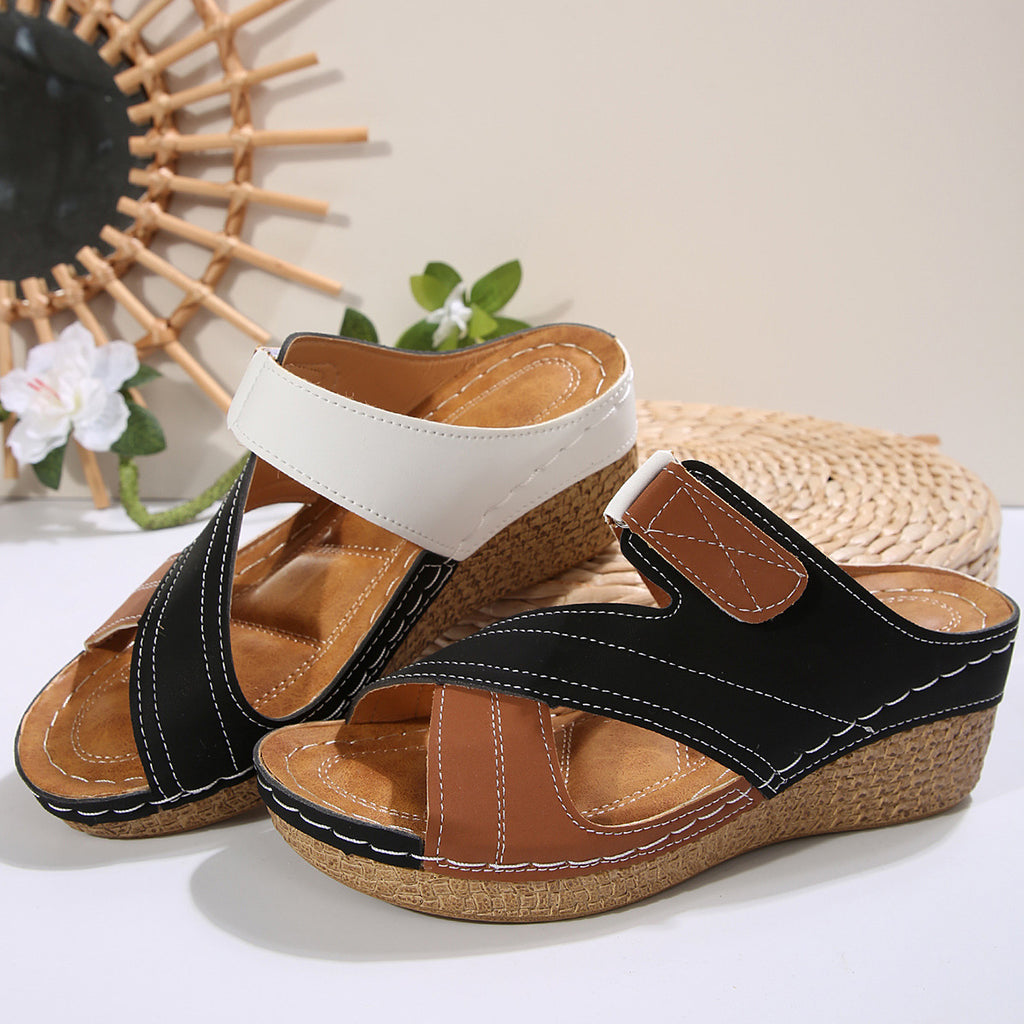 Zapatos Multicolor con Cuña Ligera y Velcro Línea Costura