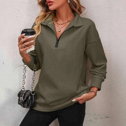 Sweat-shirt zippé mi-manches pour femmes, pull à la mode