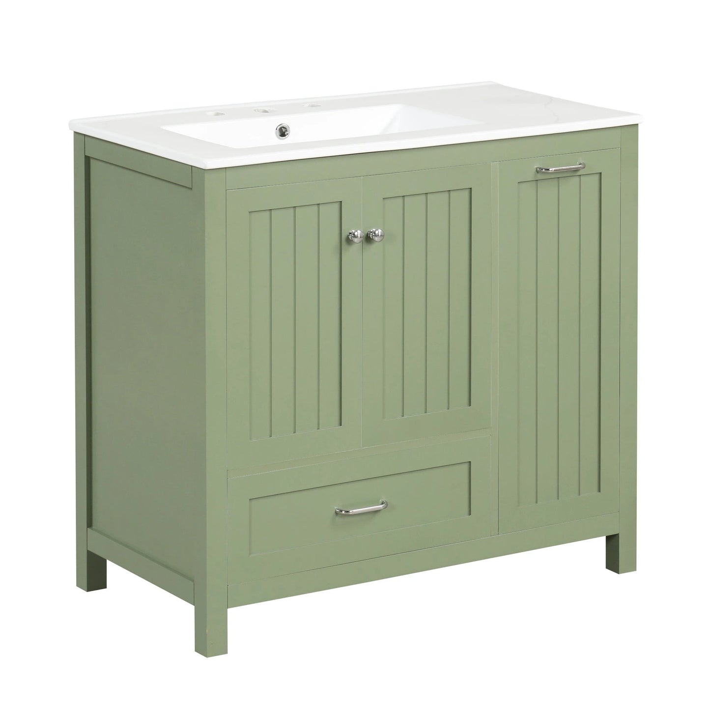 36 inch bathroom vanity with sink, one double door cabinet one large drawer and one flip drawer solid wood and MDF board, green by eprolo