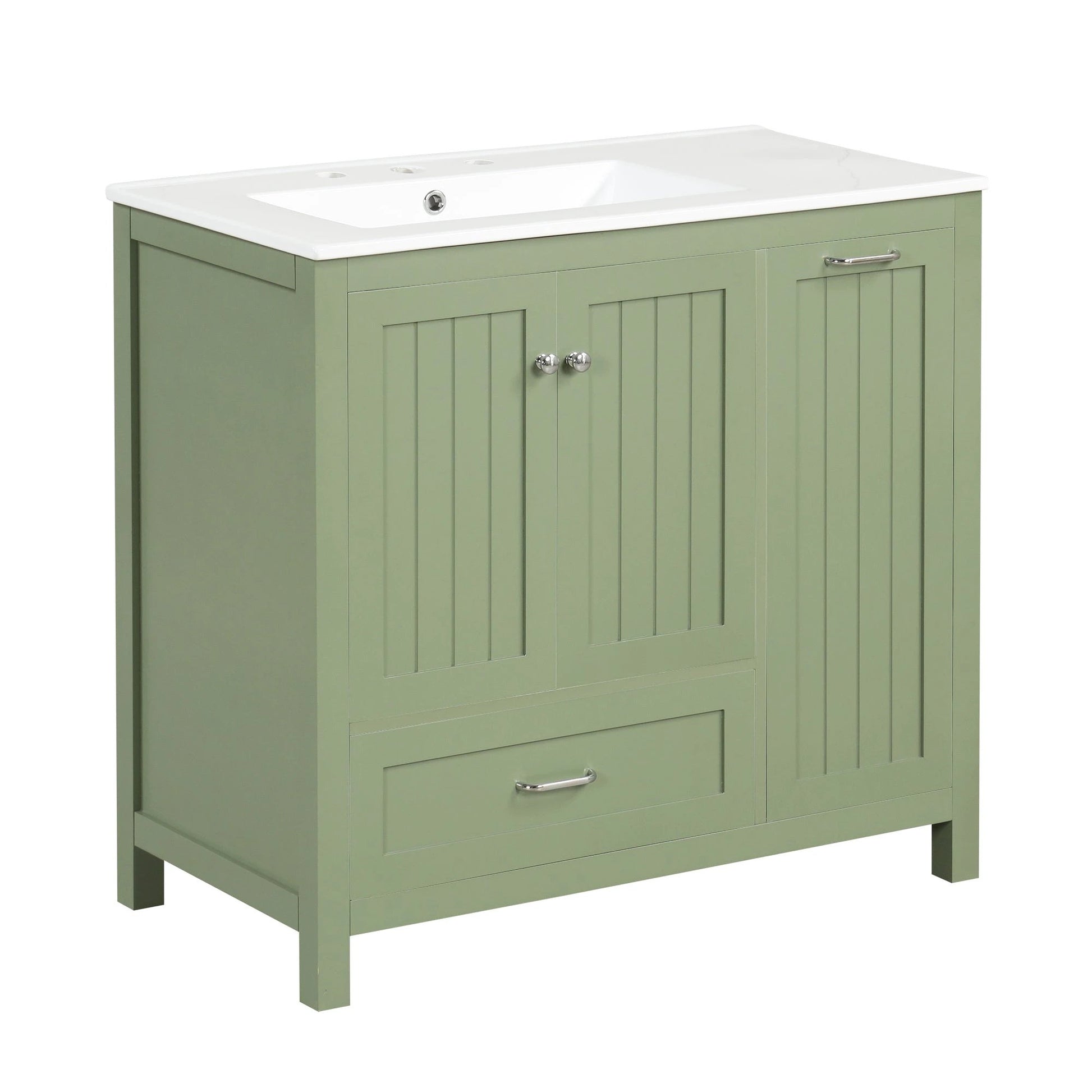 36 inch bathroom vanity with sink, one double door cabinet one large drawer and one flip drawer solid wood and MDF board, green by eprolo