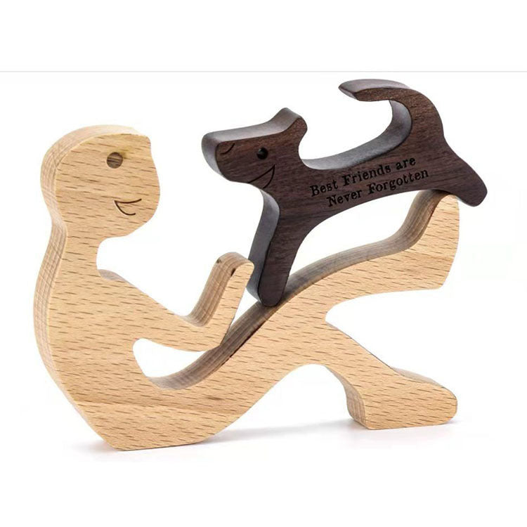 Adorno de Perro en Madera DIY Figura Escultura Decoración del Hogar Un Hombre Un Perro Escultura de Madera Regalos de Navidad Modelo Decorativo