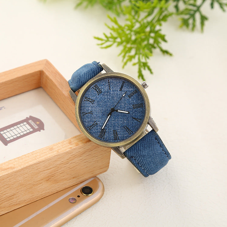 Montre à Quartz Femme en Jean Décontractée avec Ceinture