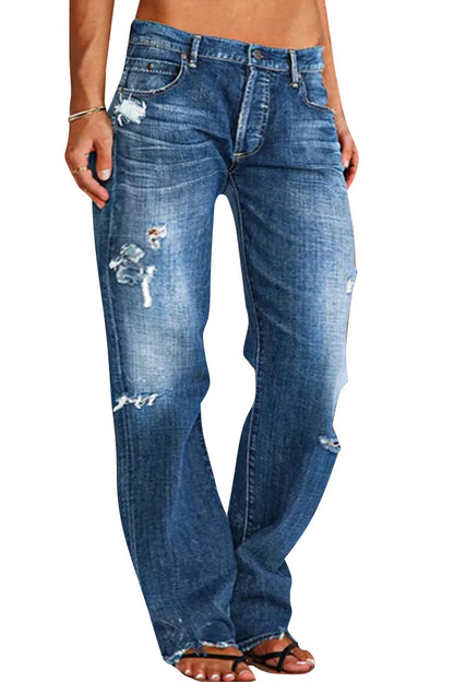 Jean déchiré Ample Large Jambe Denim Pantalon Décontracté Navette Pantalon Vêtements pour Femmes
