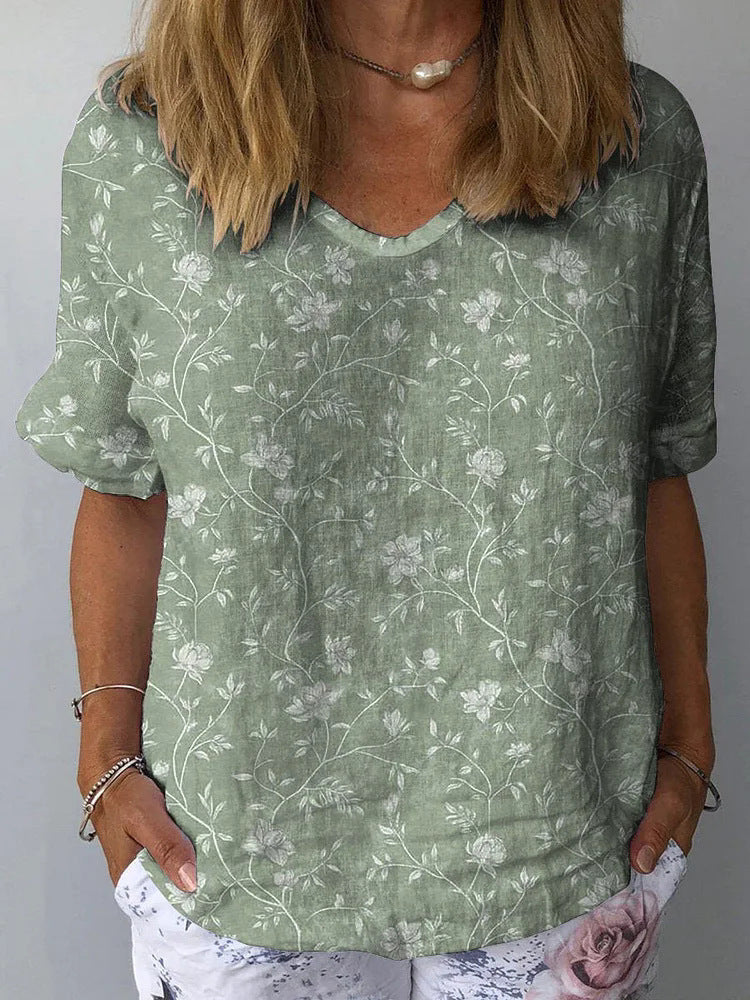 Top de poliéster estampado sin cuello para mujer