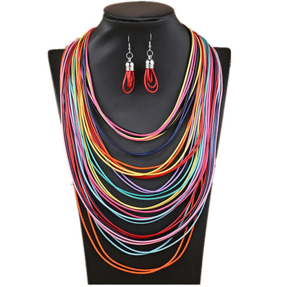 Ensemble collier gland multi-couches en cordon ciré