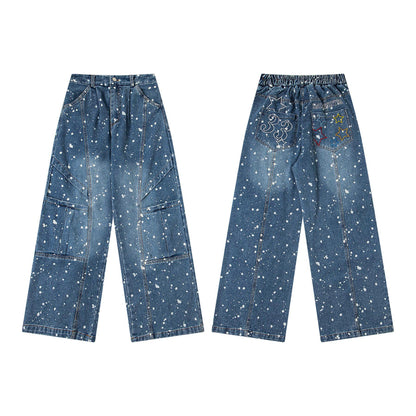 Wash and make old splashed ink jeans