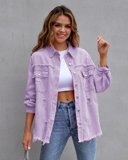 Mode Déchiré Chemise Veste Femme Automne Et Printemps Hauts Décontractés Vêtements Pour Femmes