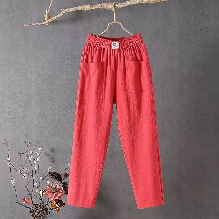 Pantalon décontracté en coton et lin pour femme, coupe droite amincissante, longueur capri