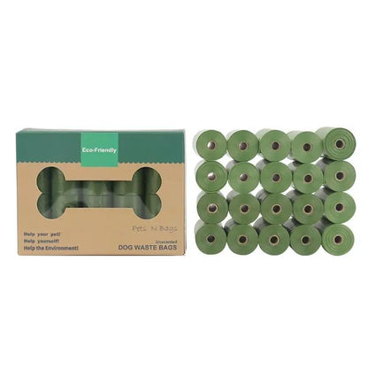 Environmentally Friendly Degradable Pet Garbage Bags by AdTec in green rolls