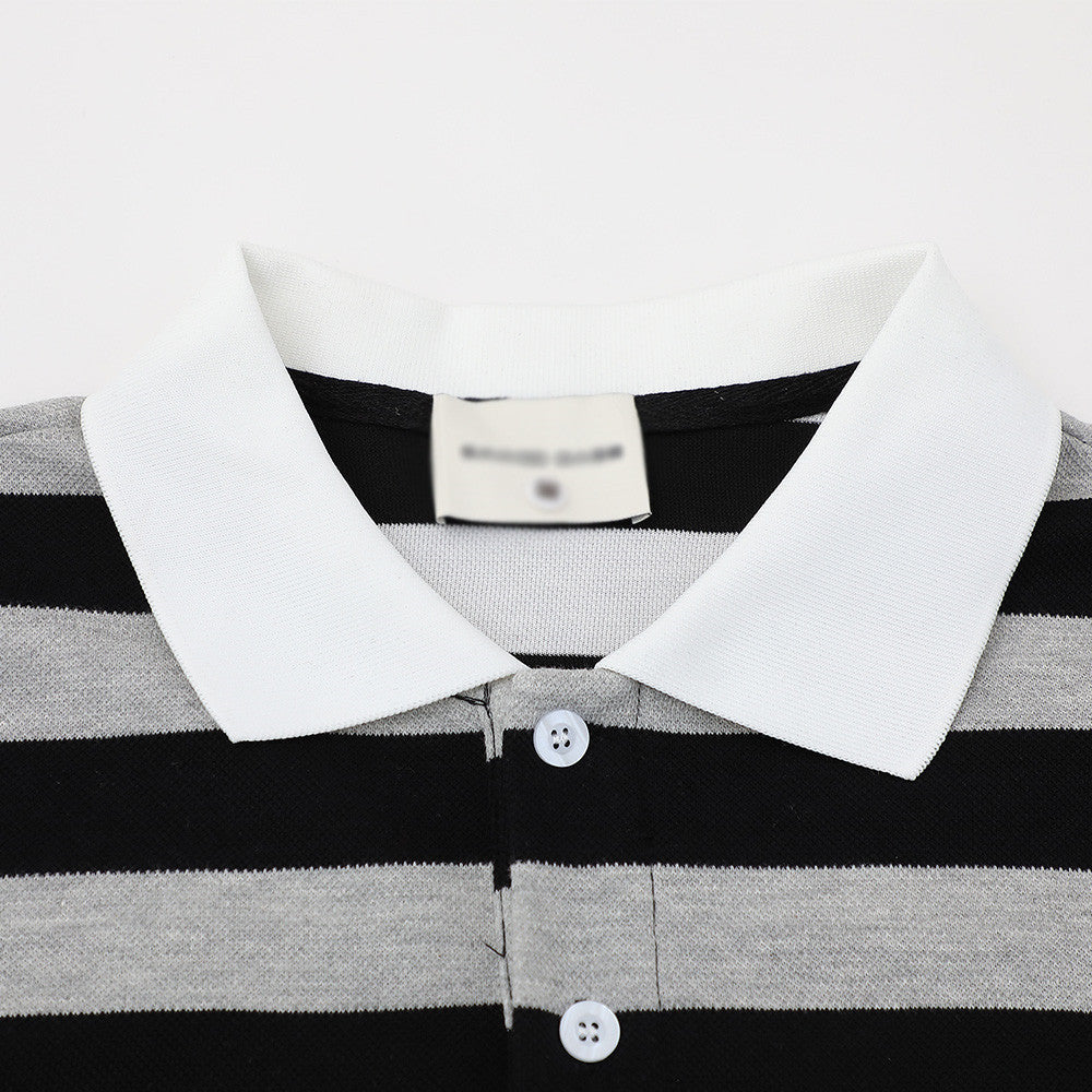 Polo shirt with contrasting stripes and short sleeves