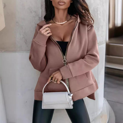 Sweat à capuche zippé décontracté et ample pour femmes