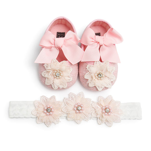Zapatitos de bebé de mujer de encaje Floret, zapatitos de bebé de suela blanda, zapatitos para caminar, zapatitos de princesa