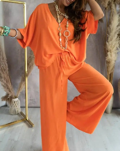 Ensemble pantalon et haut chauve-souris décontracté pour femme