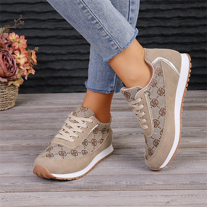 Zapatillas con Cordones Estampado Floral Moda Informal Ligeras Transpirables para Caminar Correr Deportes Planas para Mujer