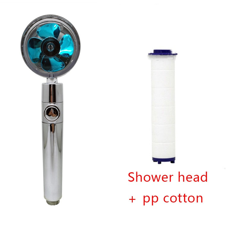 Cabezal de Ducha con Ahorro de Agua, Flujo Giratorio 360 Grados con Pequeño Ventilador, Boquilla Rociadora de Alta Presión de Lluvia de ABS, Accesorios de Baño