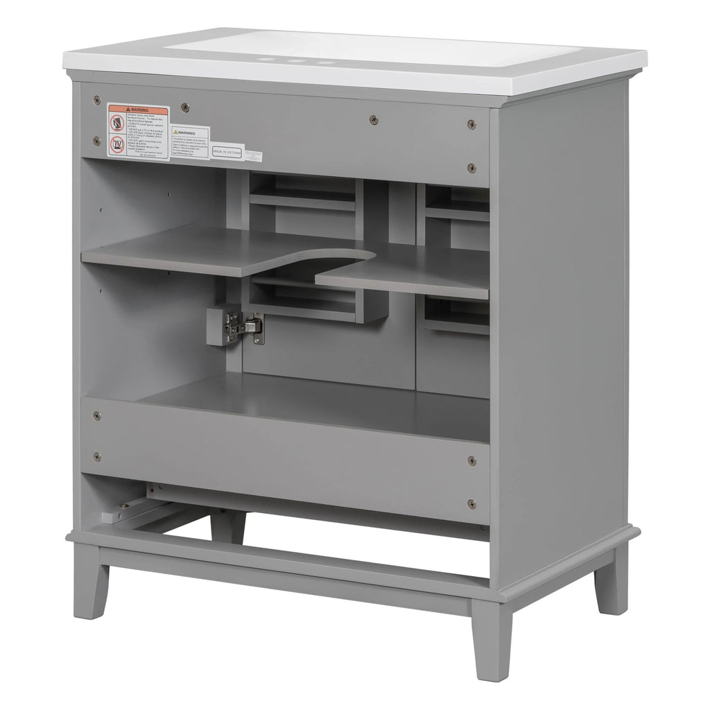 30inchgrey Bathroom Vanity with Sink ComboMulti-functional Bathroom Cabinet with Doors and Drawer Solid Frame and MDF Board by eprolo