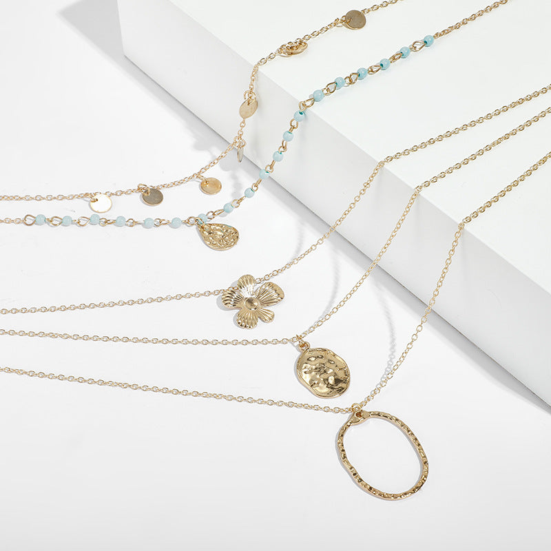 Collier Ovale Fleur Turquoise