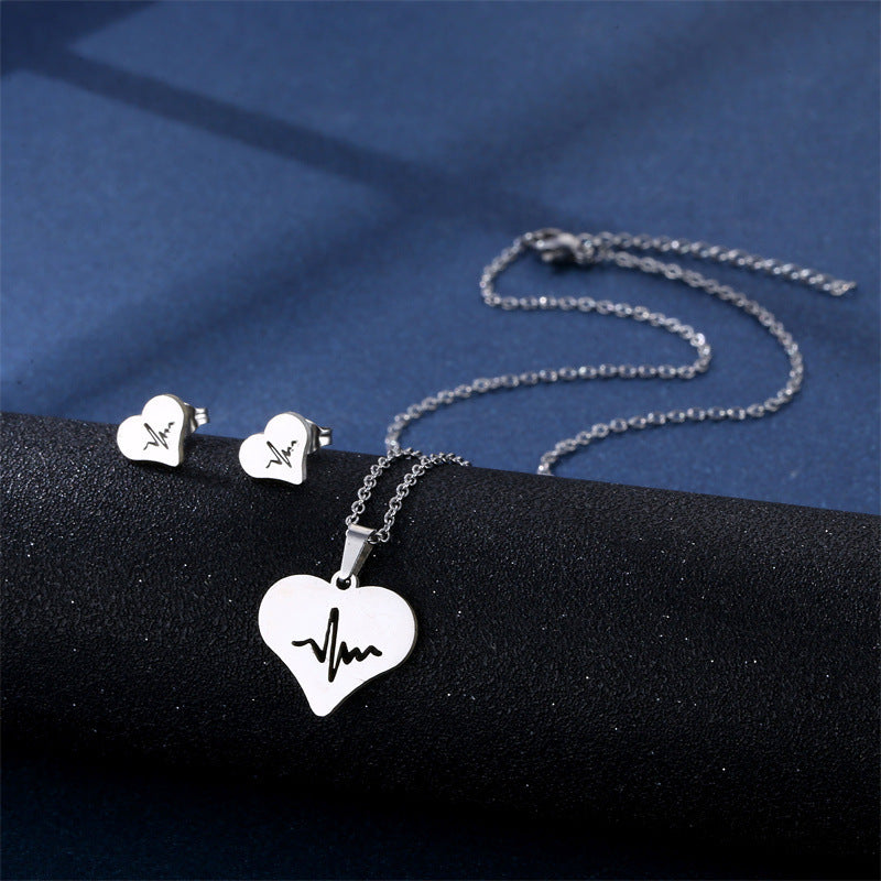 Ensemble Collier et Puces d'Oreilles en Acier Inoxydable